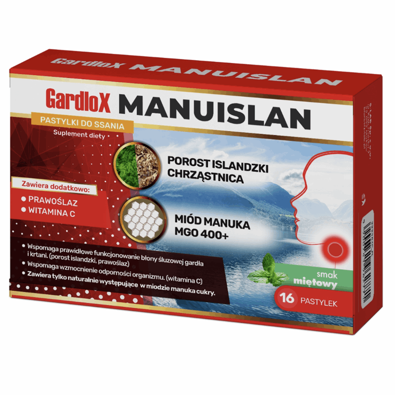 GardloX Manuislan pastylki do ssania o smaku miętowym, 16 szt.