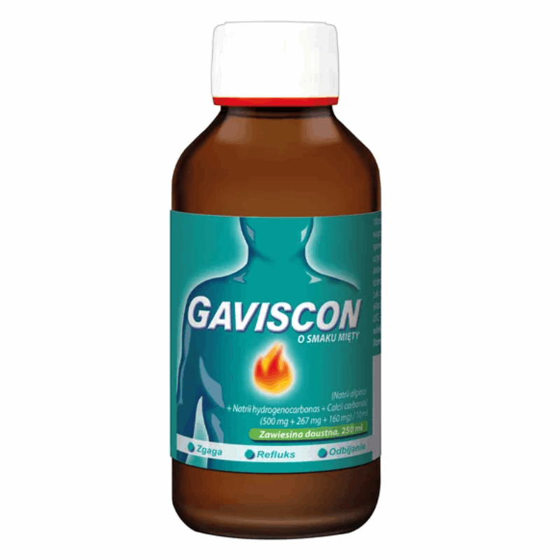 Gaviscon o smaku mięty (500 mg + 267 mg + 160 mg)/10 ml zawiesina doustna, 250 ml