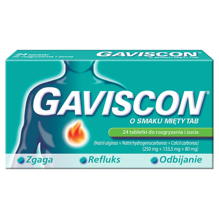 Gaviscon (smak mięty) 24 tabletek do rozgryzania i żucia