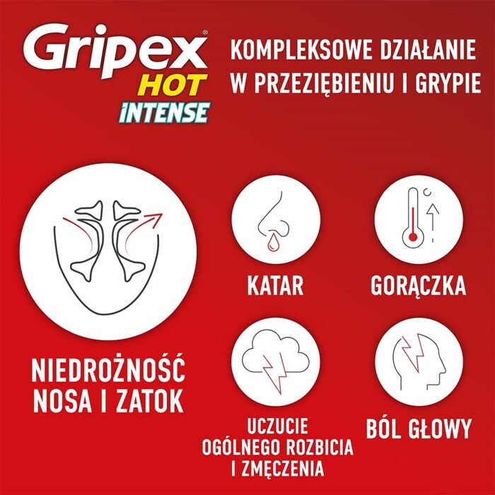 Gripex Hot Intense saszetki na objawy grypy i przeziębienia, 12 szt.