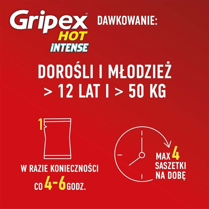 Gripex Hot Intense saszetki na objawy grypy i przeziębienia, 12 szt.