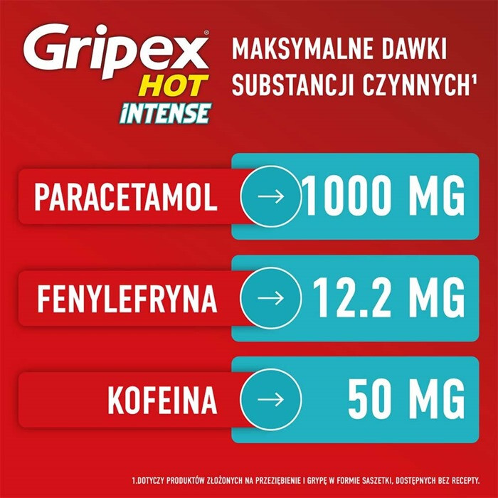 Gripex Hot Intense saszetki na objawy grypy i przeziębienia, 12 szt.
