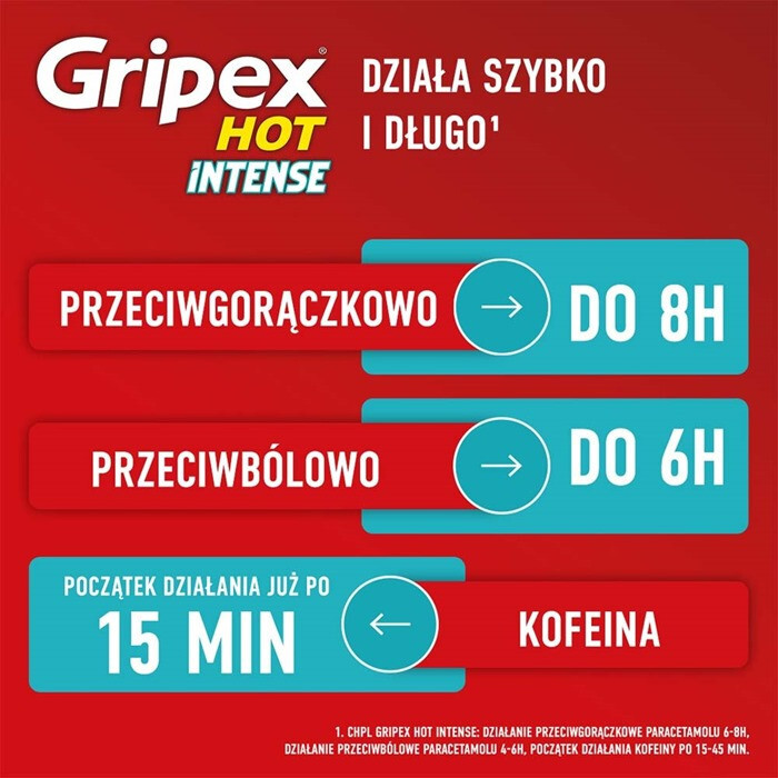 Gripex Hot Intense saszetki na objawy grypy i przeziębienia, 12 szt.