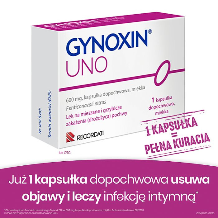 Gynoxin UNO 600 mg 1 globulka dopochwowa