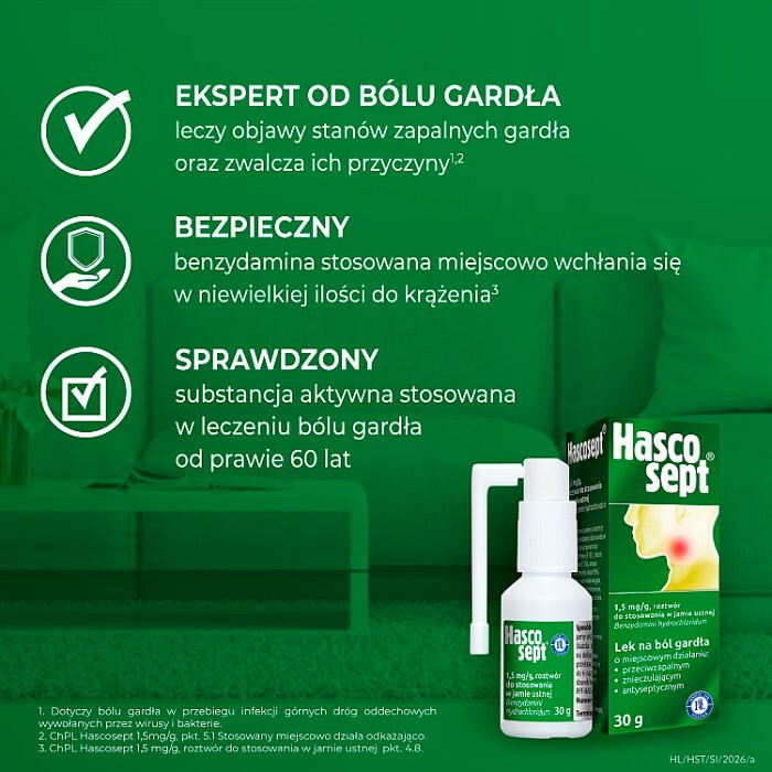Hascosept aerozol 30 g / Ból gardła