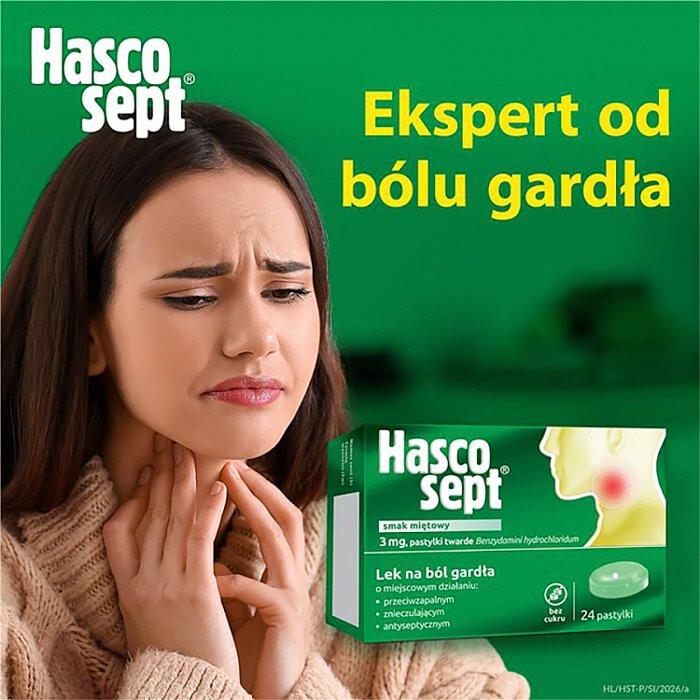 Hascosept (smak miętowy) 24 pastylki do ssania