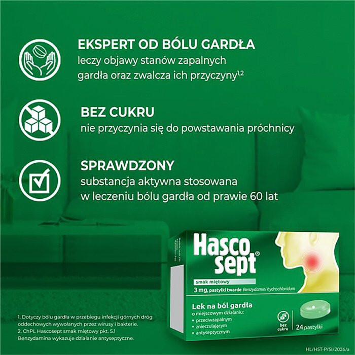 Hascosept (smak miętowy) 24 pastylki do ssania