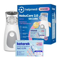 HelpMedi NebuCare 2.0 Secure nebulizator siateczkowy, 1 szt. + Katarek roztwór soli fizjologicznej w ampułkach, 40 szt.