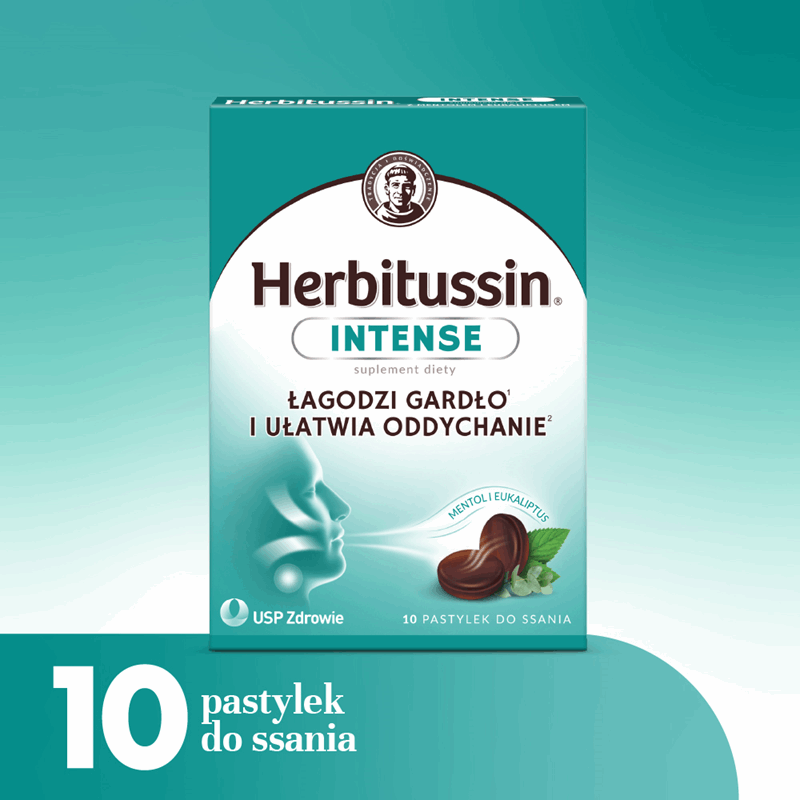 Herbitussin Intense pastylki do ssania z mentolem i eukaliptusem, 10 szt.