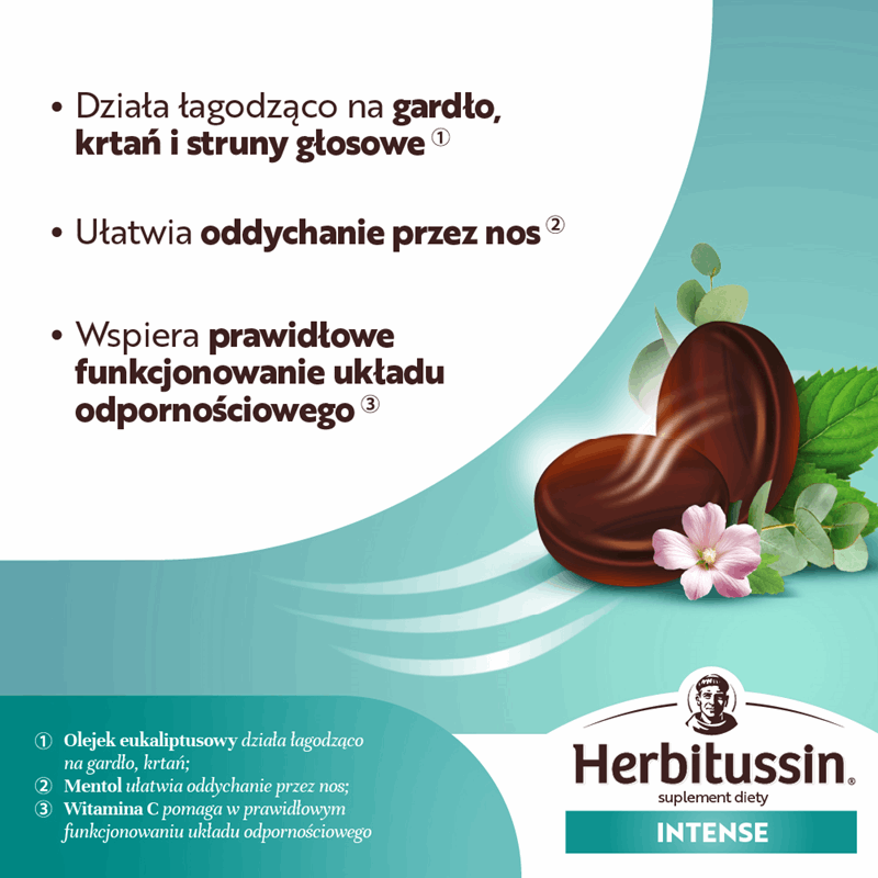 Herbitussin Intense pastylki do ssania z mentolem i eukaliptusem, 10 szt.