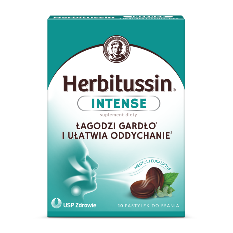 Herbitussin Intense pastylki do ssania z mentolem i eukaliptusem, 10 szt.
