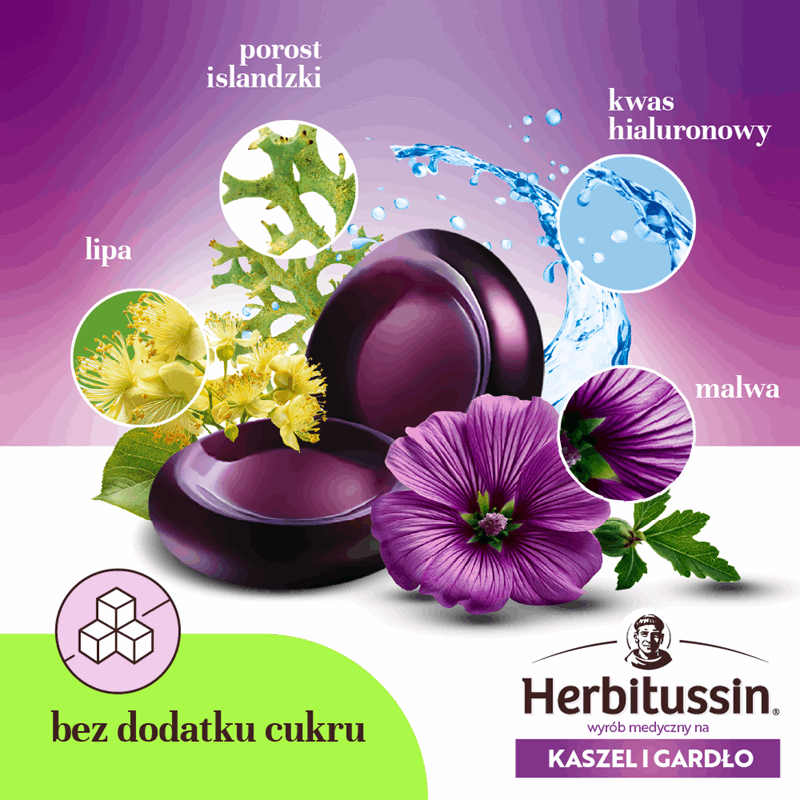 Herbitussin Kaszel i Gardło pastylki miękkie do ssania o smaku porzeczkowym, 24 szt.