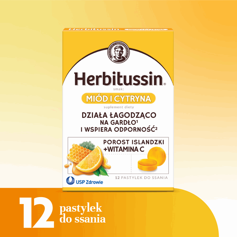 Herbitussin Porost islandzki + Witamina C pastylki do ssania, 12 szt.