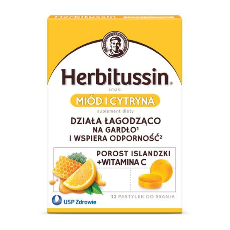 Herbitussin Porost islandzki + Witamina C pastylki do ssania, 12 szt.