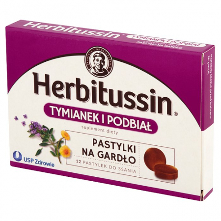 Herbitussin Tymianek i podbiał 12 pastylylek do ssania