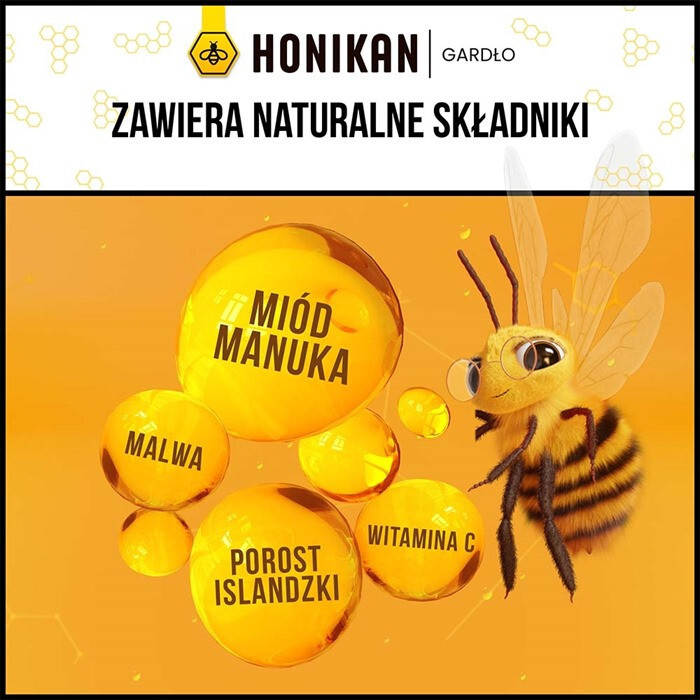 Honikan Gardło 2-fazowe pastylki do ssania o smaku cytrynowym, 16 szt.