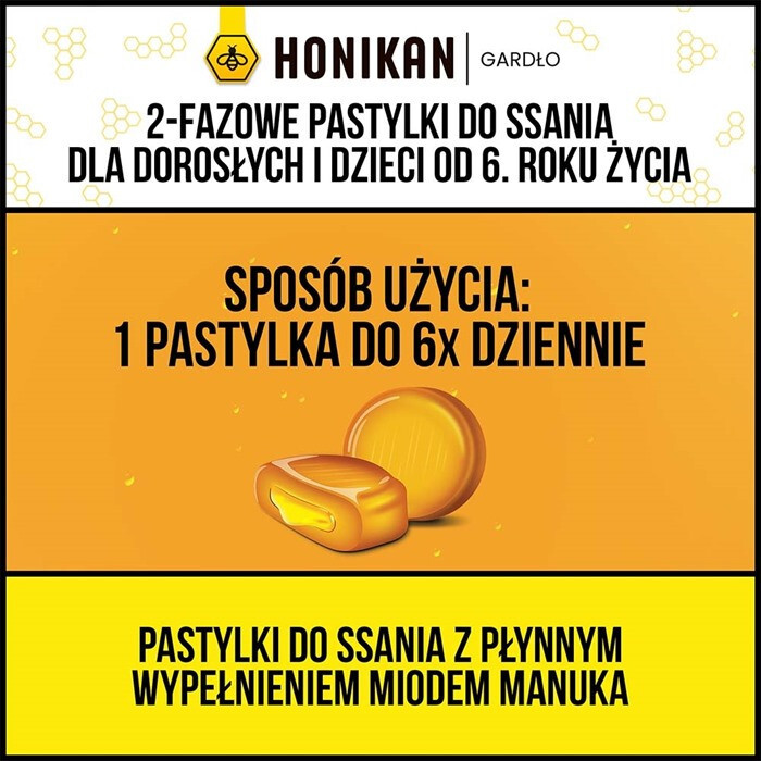 Honikan Gardło 2-fazowe pastylki do ssania o smaku cytrynowym, 16 szt.