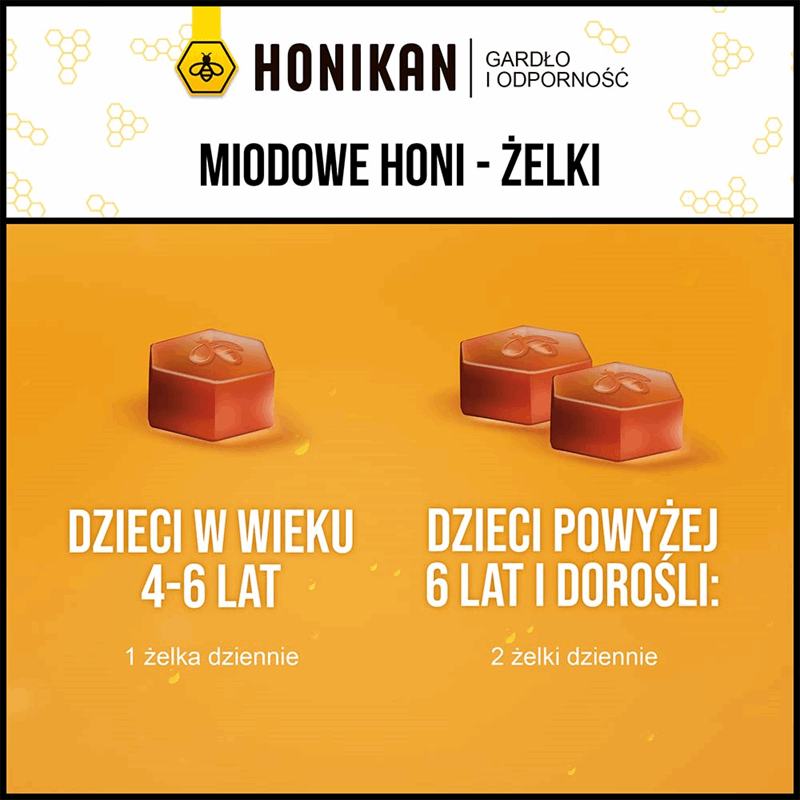 Honikan Gardło i Odporność żelki o smaku miodowo-cytrynowym, 30 szt.