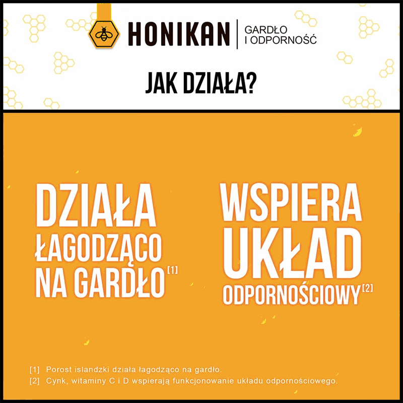 Honikan Gardło i Odporność żelki o smaku miodowo-cytrynowym, 30 szt.