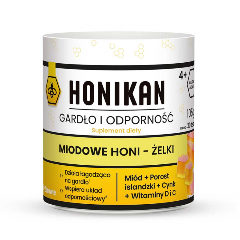 Honikan Gardło i Odporność żelki o smaku miodowo-cytrynowym, 30 szt.