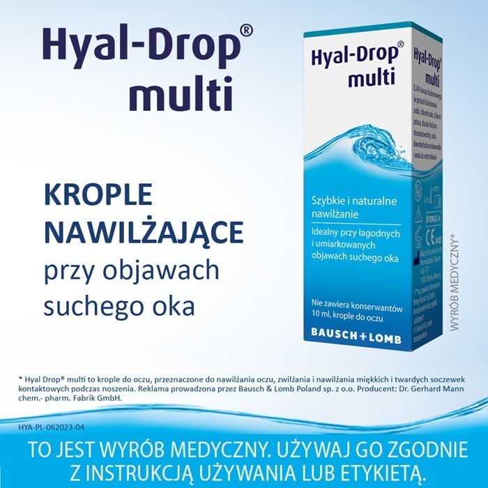 Hyal-Drop Multi nawilżające krople do oczu szybkie nawilżenie, 10 ml