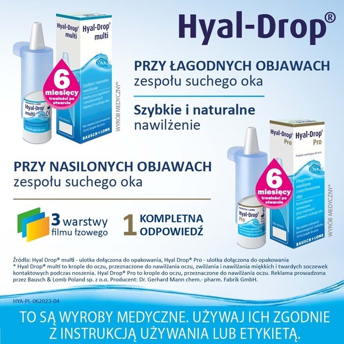 Hyal-Drop Multi nawilżające krople do oczu szybkie nawilżenie, 10 ml
