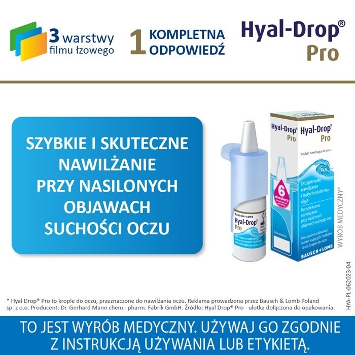 Hyal-Drop Pro nawilżające krople do oczu, 10 ml
