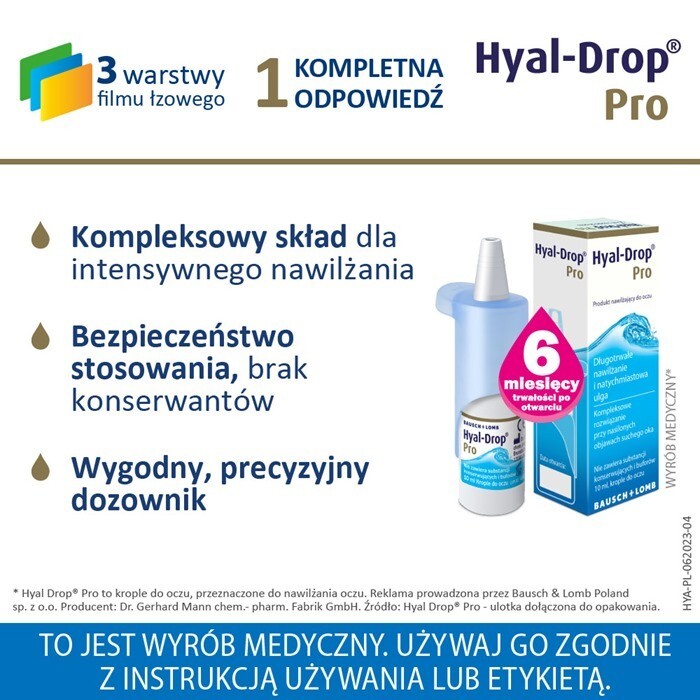 Hyal-Drop Pro nawilżające krople do oczu, 10 ml