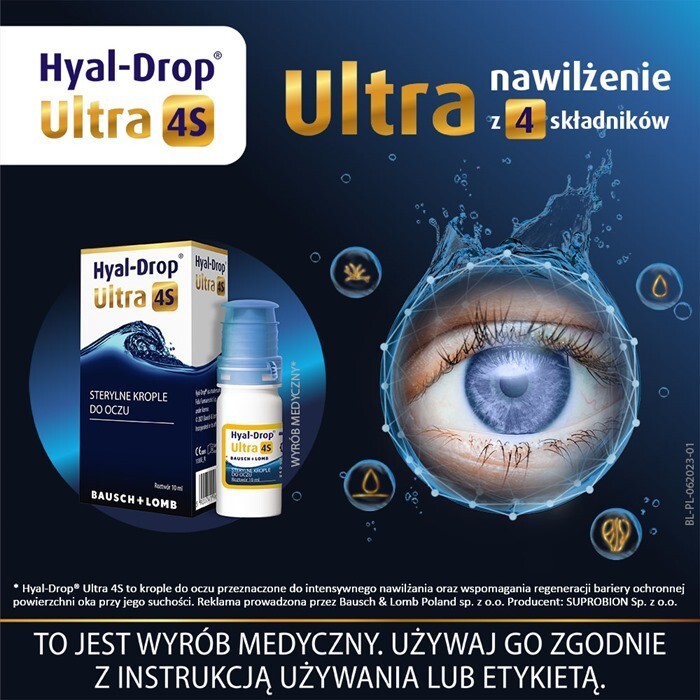 Hyal-Drop Ultra 4S sterylne intensywnie nawilżające krople do oczu, 10 ml