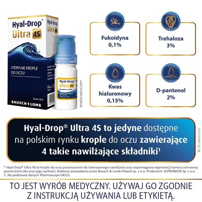 Hyal-Drop Ultra 4S sterylne intensywnie nawilżające krople do oczu, 10 ml