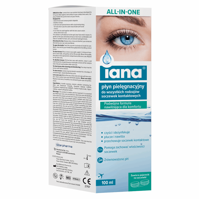 Iana All-in-One Płyn pielęgnacyjny do soczewek kontaktowych, 100 ml