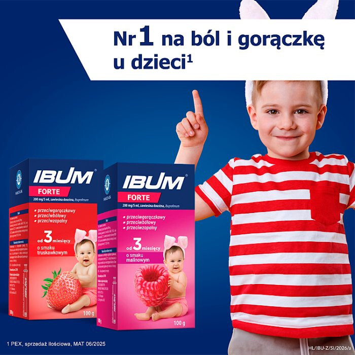 Ibum Forte zawiesina (smak truskawkowy) 100 g / Ból i gorączka u dzieci