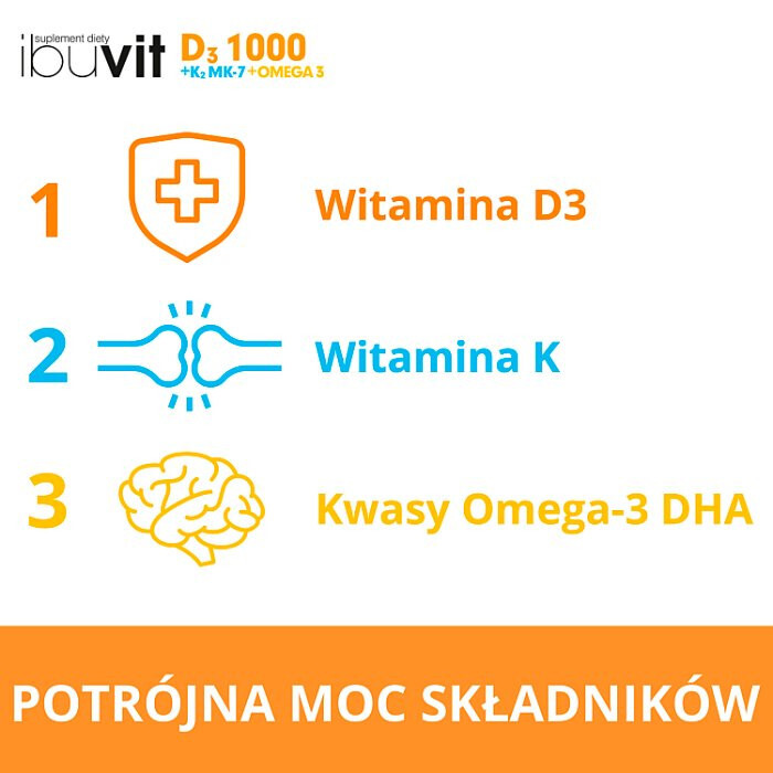Ibuvit D3 1000 + K2 MK-7 + Omega 3 30 kapsułek miękkich