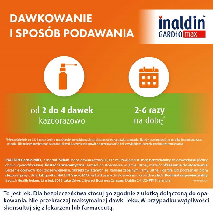Inaldin Gardło MAX 3 mg/ml aerozol do stosowania w jamie ustnej 30 ml