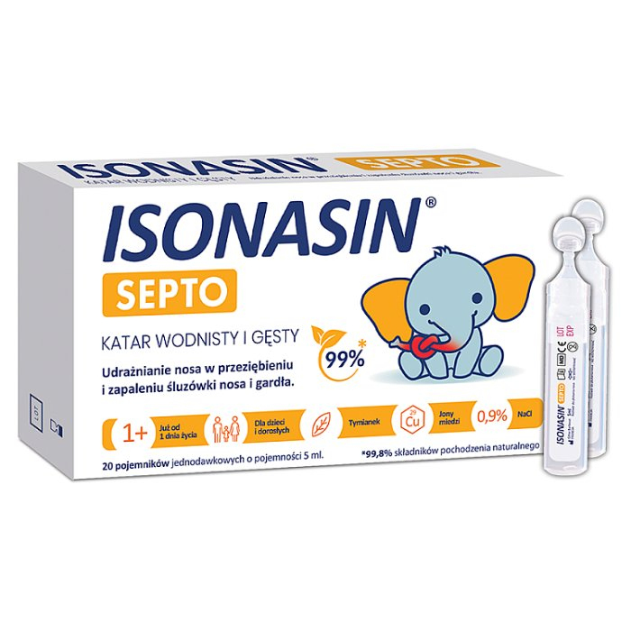 Isonasin Septo roztwór do płukania nosa dla niemowląt ampułki 5 ml, 20 szt.