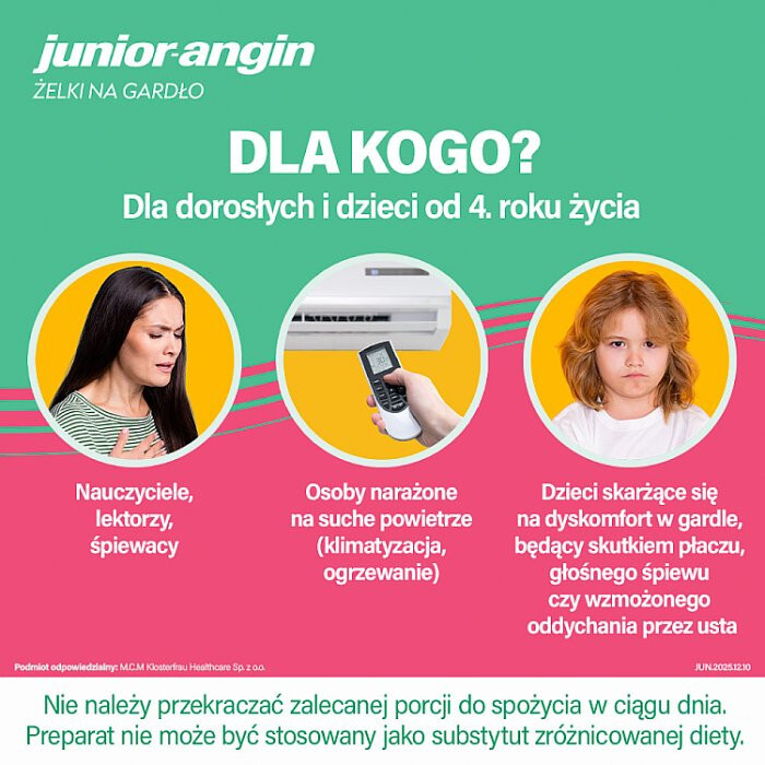 Junior-angin Żelki na gardło o smaku truskawkowym, 30 szt.