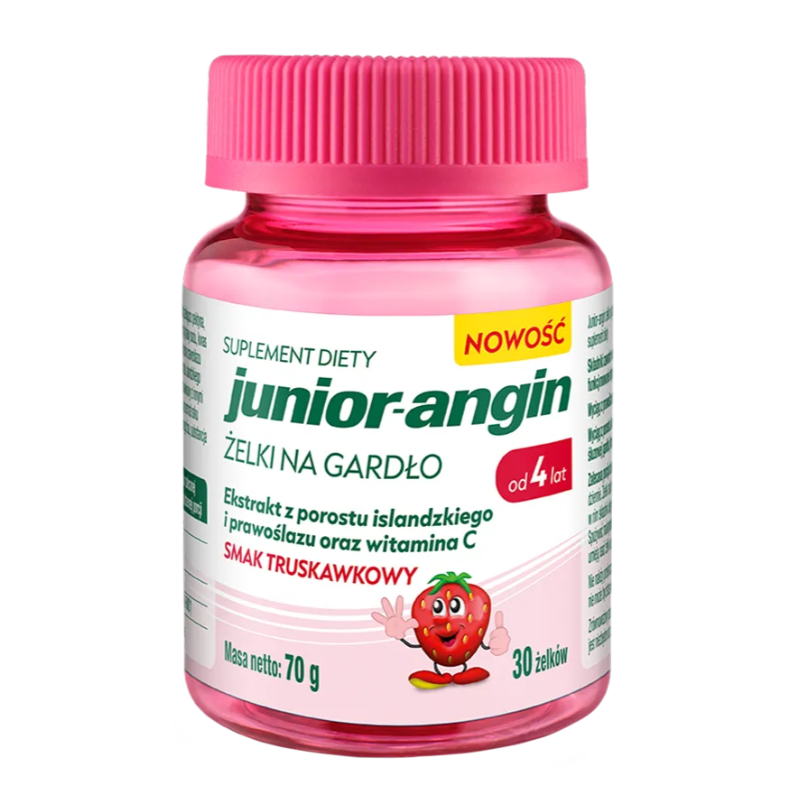 Junior-angin Żelki na gardło o smaku truskawkowym, 30 szt.