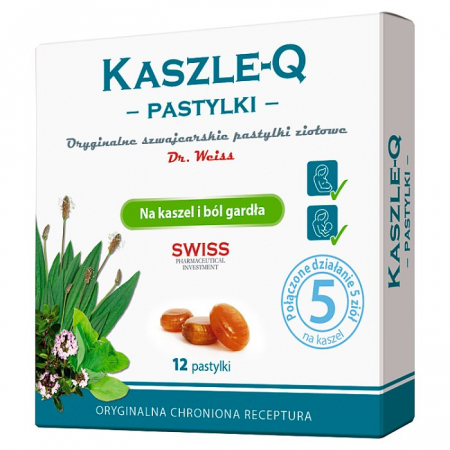 Kaszle-Q  pastylki ziołowe do ssania na przeziębienie i kaszel, 12 szt.