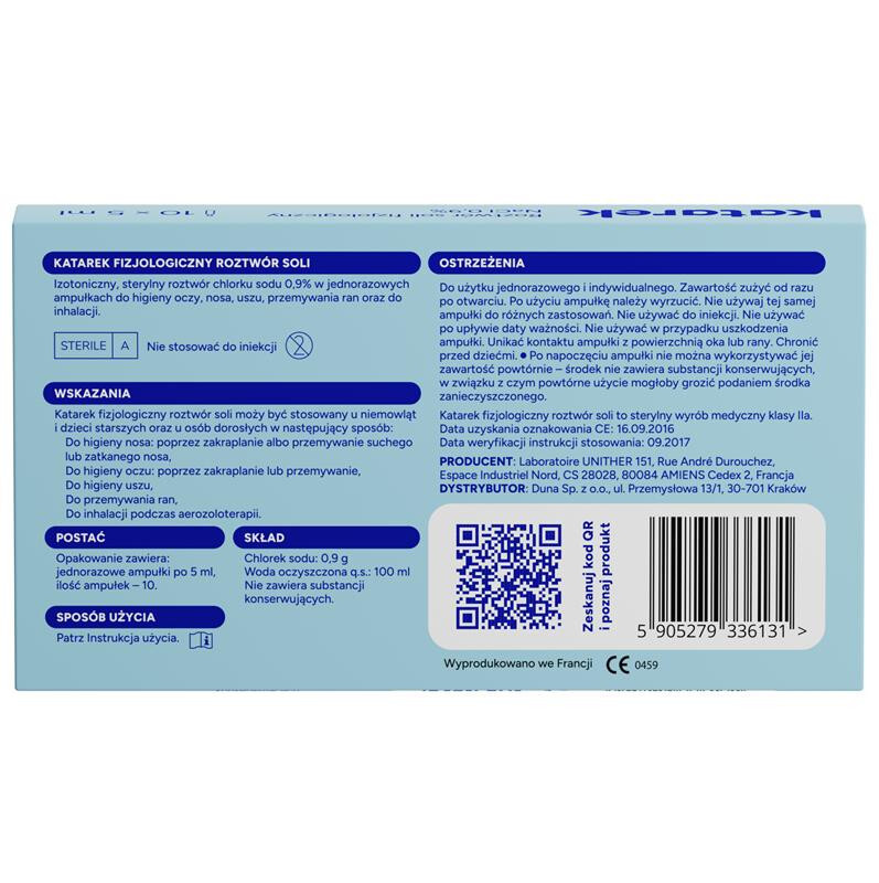 Katarek sól fizjologiczna NaCl 0,9% 10 ampułek po 5 ml