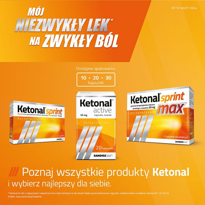 Ketonal Sprint Max 50 mg granulki do sporządzania roztworu doustnego, 12 szt.
