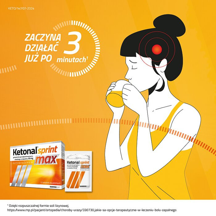 Ketonal Sprint Max 50 mg granulki do sporządzania roztworu doustnego, 12 szt.