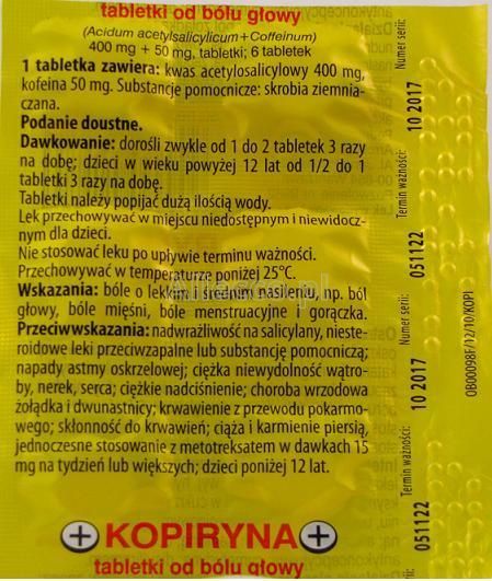 Kopiryna od bólu głowy 6 tabletek / Ból głowy