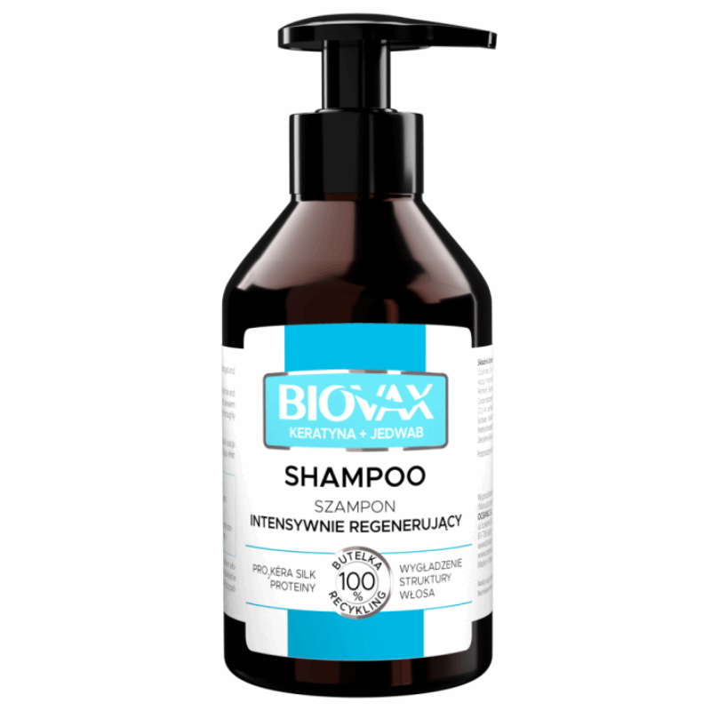 L'Biotica Biovax Keratyna + Jedwab Szampon do włosów intensywnie regenerujący, 200 ml