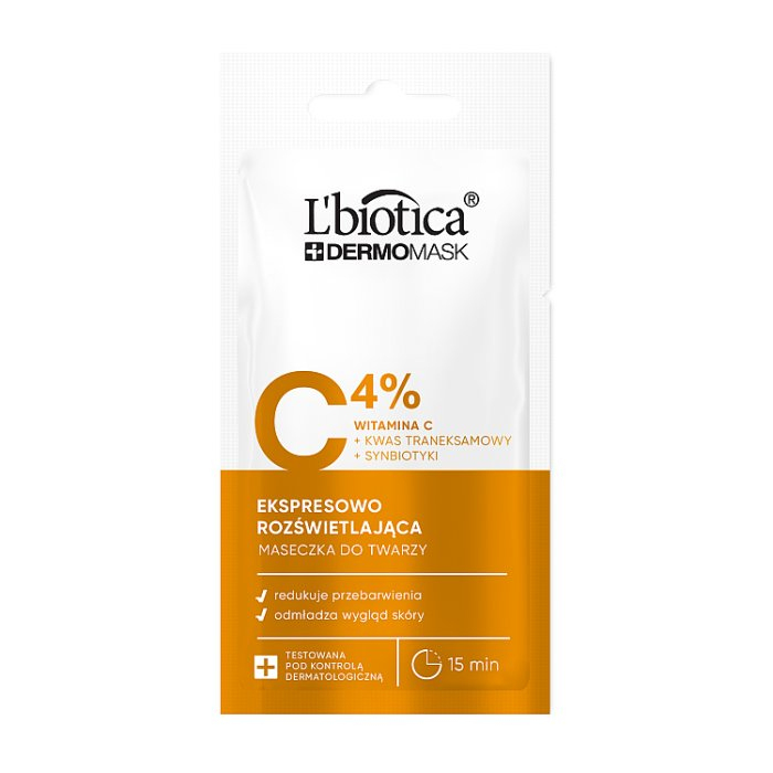 L'Biotica Dermomask Ekspresowo rozświetlająca maseczka do twarzy z witaminą C, 8 ml