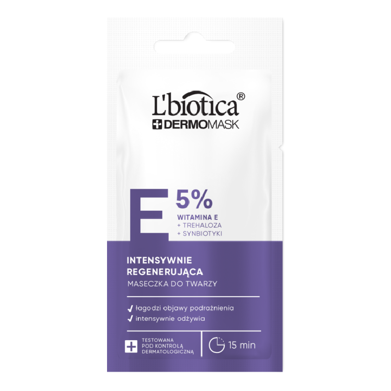 L'Biotica Dermomask Intensywnie regenerująca maseczka do twarzy z witaminą E, 8 ml