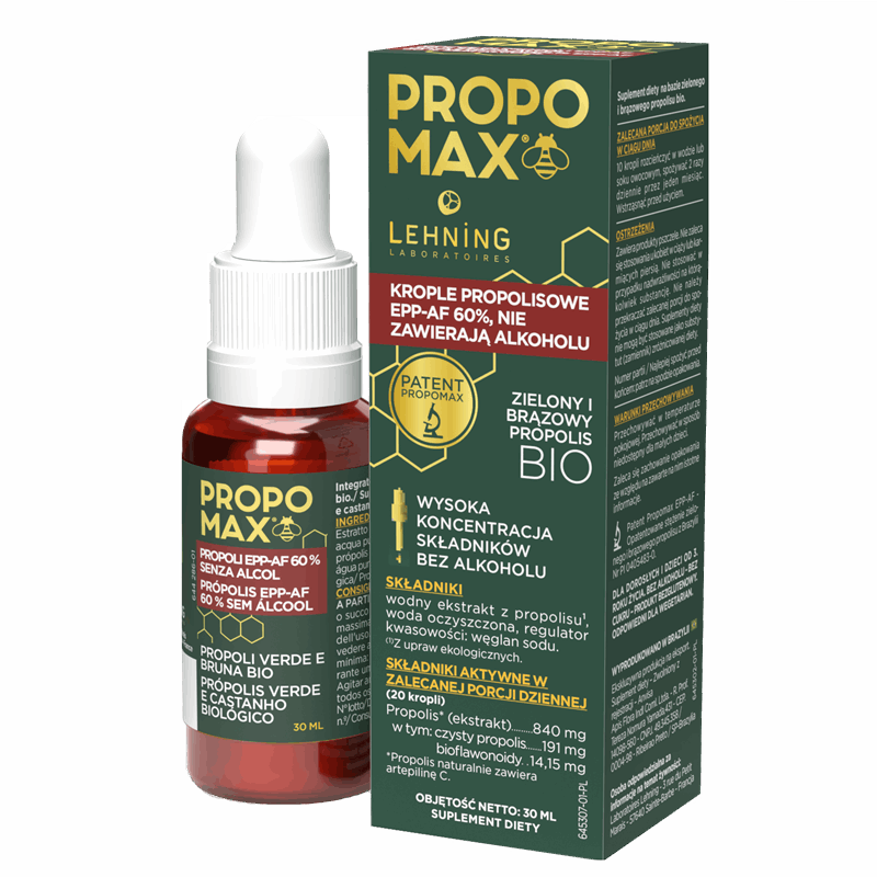Lehning Propomax Brazylijski propolis zielony krople 60% bez alkoholu, 30 ml