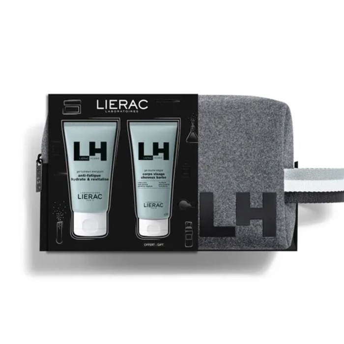 Lierac Homme Zestaw dla mężczyzn: nawilżający żel energetyzujący, 50 ml + żel pod prysznic, 50 ml + kosmetyczka