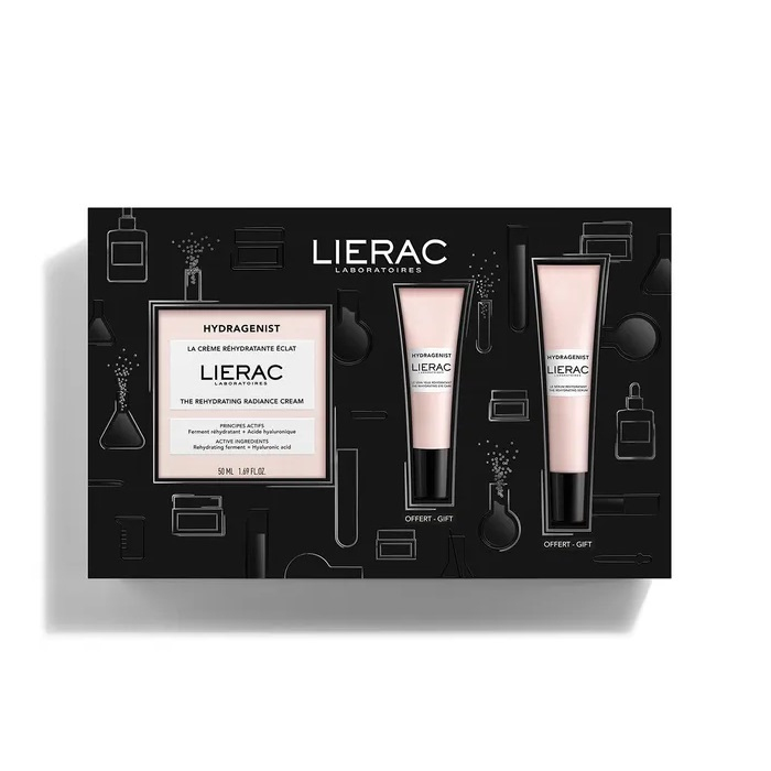 Lierac Hydragenist Zestaw: krem rozświetlający, 50 ml + serum przywracające nawilżenie, 15 ml + nawilżająca pielęgnacja pod oczy, 7,5 ml