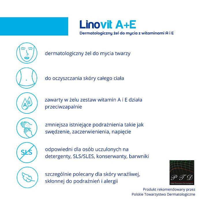 Linovit A+E dermatologiczny żel do mycia z witaminami A + E, 250 ml