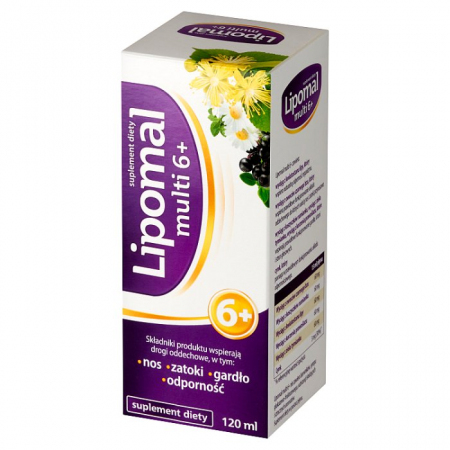 Lipomal multi 6+ płyn na odporność i infekcje nosa gardła i zatok, 120 ml